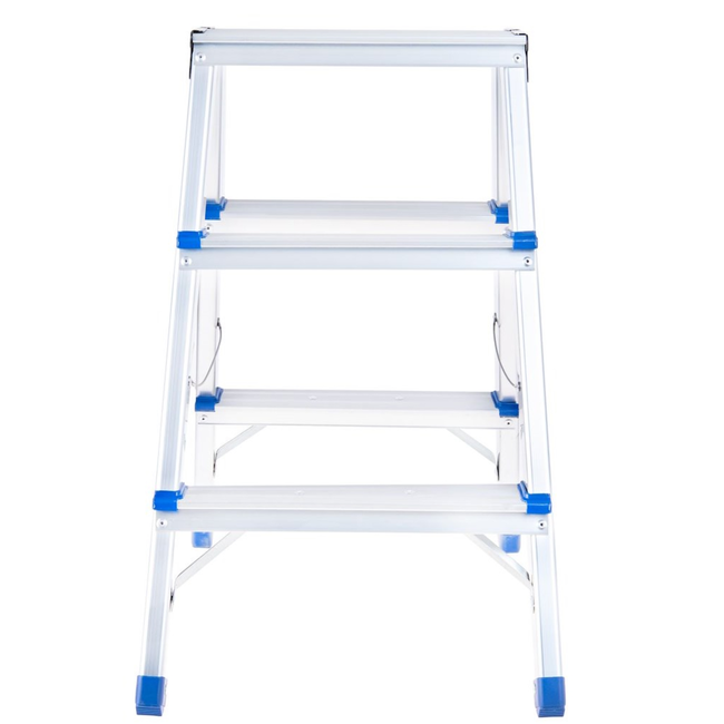 GEKO Lichtgewicht dubbelzijdige huishoudtrap 3 treden met platform 18 x 30 cm, max 150 kg en makkelijk op te bergen