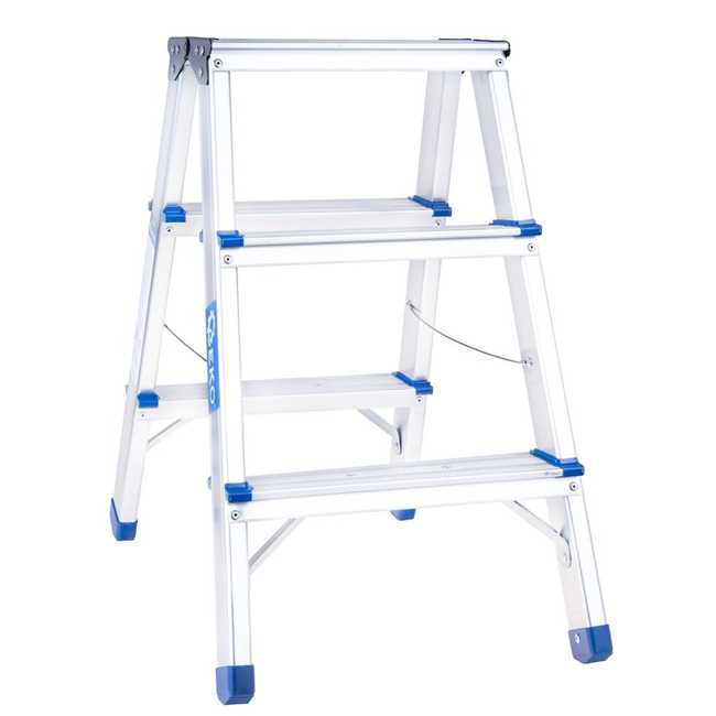 GEKO Lichtgewicht dubbelzijdige huishoudtrap 3 treden met platform 18 x 30 cm, max 150 kg en makkelijk op te bergen