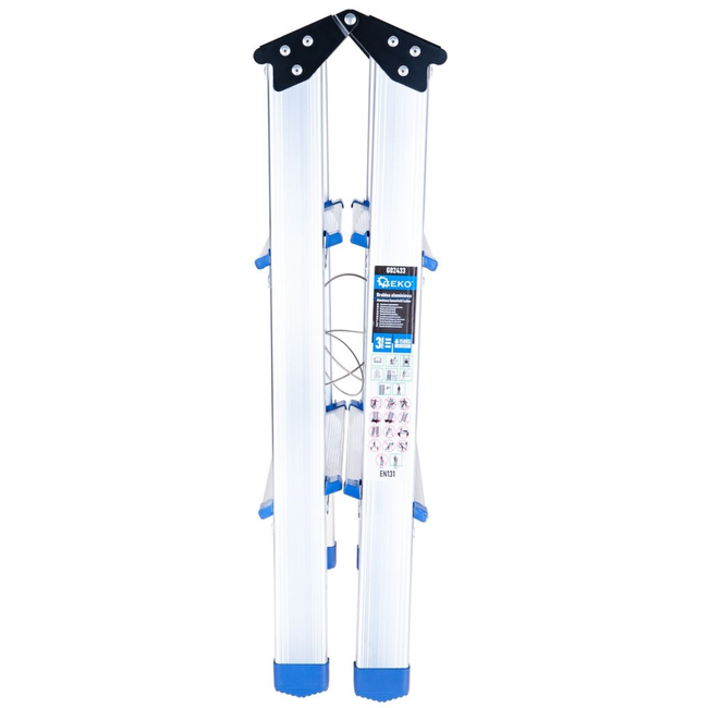 GEKO Lichtgewicht dubbelzijdige huishoudtrap 3 treden met platform 18 x 30 cm, max 150 kg en makkelijk op te bergen