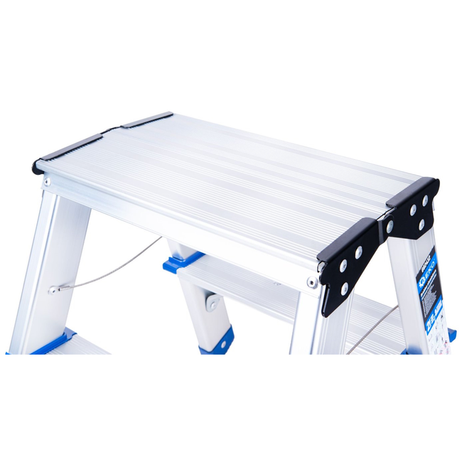 GEKO Lichtgewicht dubbelzijdige huishoudtrap 3 treden met platform 18 x 30 cm, max 150 kg en makkelijk op te bergen