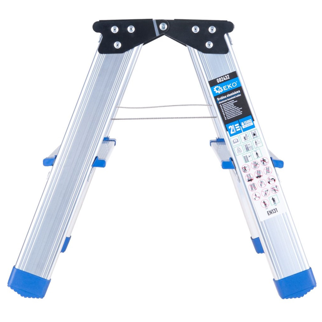 GEKO Compacte dubbelzijdige huishoudtrap 2 treden met platform 18 x 30 cm, max 150 kg, antislip doppen en veiligheidskabels