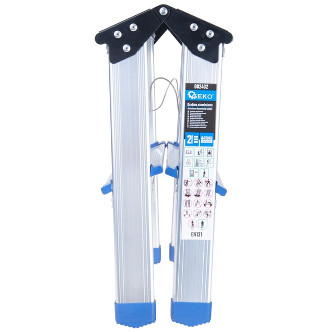 GEKO Compacte dubbelzijdige huishoudtrap 2 treden met platform 18 x 30 cm, max 150 kg, antislip doppen en veiligheidskabels