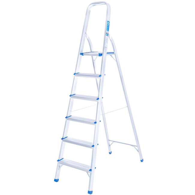 GEKO Aluminium huishoudtrap 6 treden met veiligheidsbeugel, werkhoogte ongeveer 3,19 m, tot 150 kg