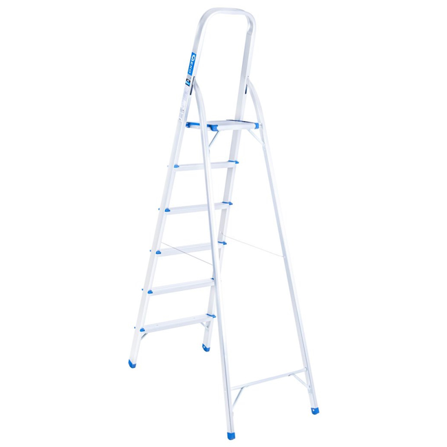 GEKO Aluminium huishoudtrap 6 treden met veiligheidsbeugel, werkhoogte ongeveer 3,19 m, tot 150 kg