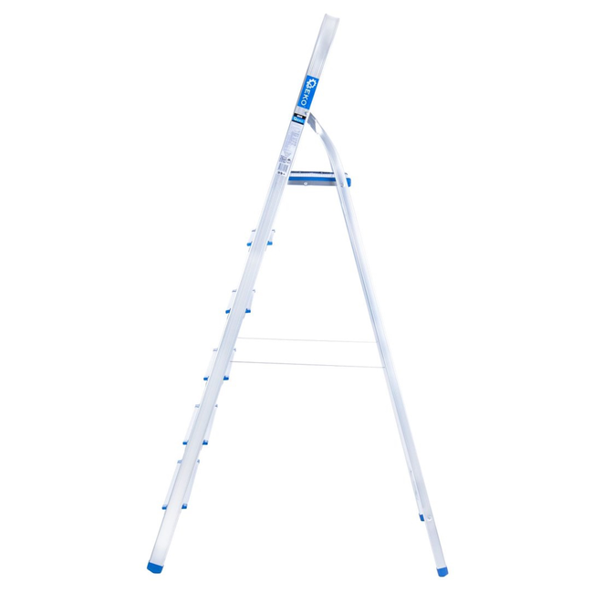 GEKO Aluminium huishoudtrap 6 treden met veiligheidsbeugel, werkhoogte ongeveer 3,19 m, tot 150 kg