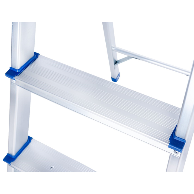 GEKO Aluminium huishoudtrap 6 treden met veiligheidsbeugel, werkhoogte ongeveer 3,19 m, tot 150 kg