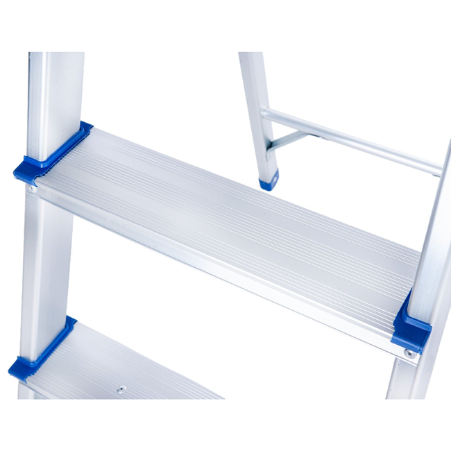 GEKO Aluminium huishoudtrap 5 treden met veiligheidsbeugel, werkhoogte ongeveer 3 m, tot 150 kg