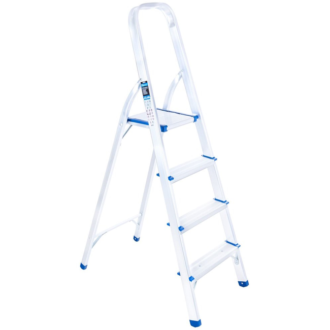 GEKO Aluminium huishoudtrap 4 treden met veiligheidsbeugel, werkhoogte ongeveer 2,75 m, tot 150 kg