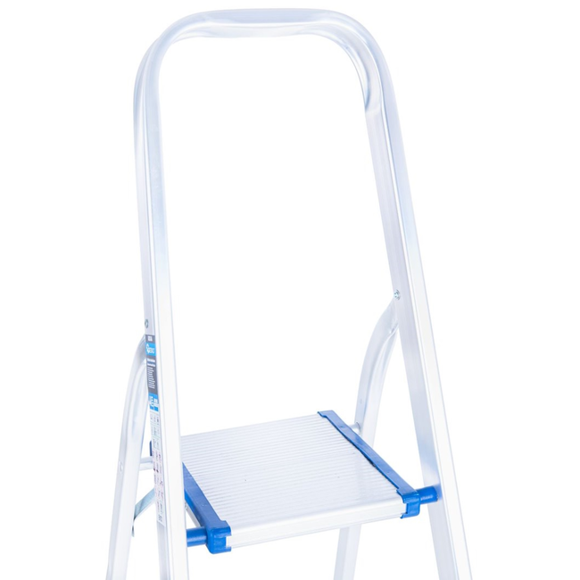 GEKO Aluminium huishoudtrap 4 treden met veiligheidsbeugel, werkhoogte ongeveer 2,75 m, tot 150 kg