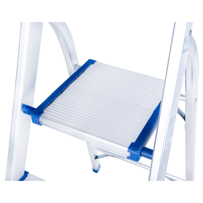 GEKO Aluminium huishoudtrap 4 treden met veiligheidsbeugel, werkhoogte ongeveer 2,75 m, tot 150 kg