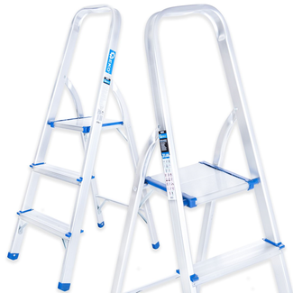 GEKO Inklapbare trapladder met platform en brede treden, licht 2,4 kg, tot 150 kg, voor thuis en werkplaats