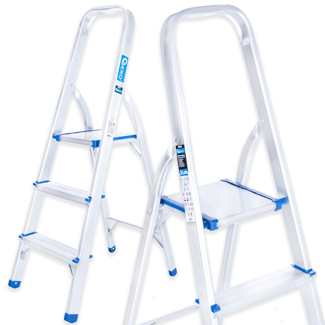 GEKO Inklapbare trapladder met platform en brede treden, licht 2,4 kg, tot 150 kg, voor thuis en werkplaats