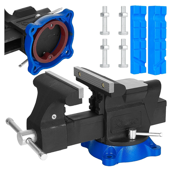 GEKO Draaibare bankschroef 6" 150 mm met aambeeld en trapeziumspindel, maximale bekopening 150 mm