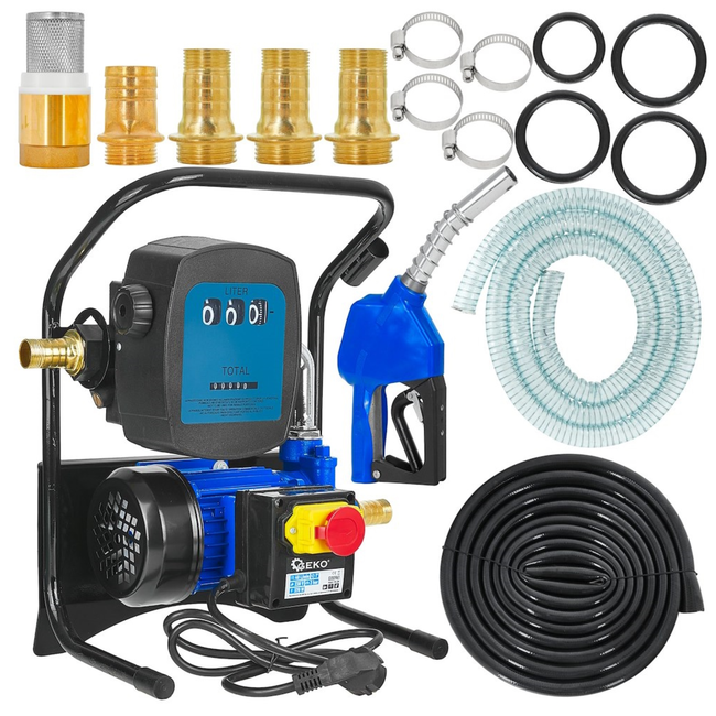 GEKO Dieselpomp met mechanische liter teller, brandstoffilter en stalen frame, aansluiting 1" 2,5 cm, 370 W
