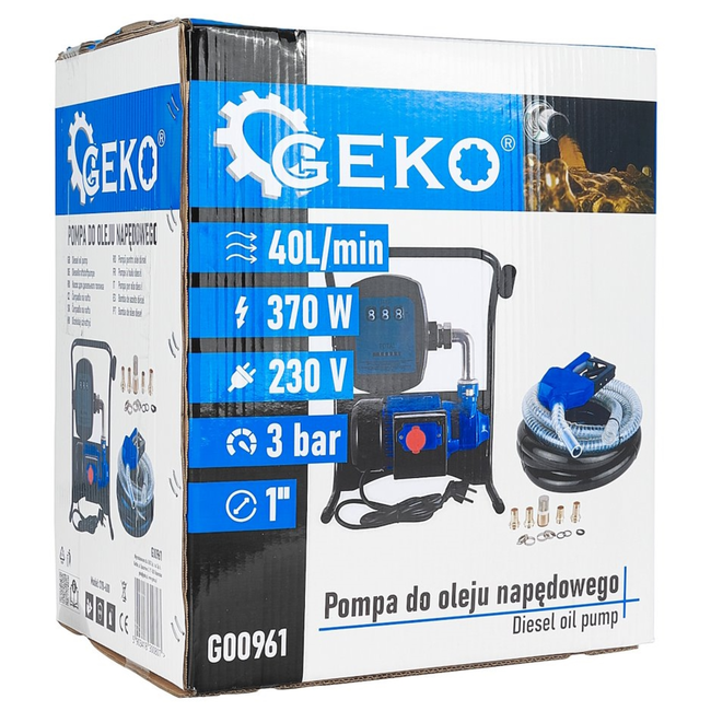 GEKO Dieselpomp met mechanische liter teller, brandstoffilter en stalen frame, aansluiting 1" 2,5 cm, 370 W