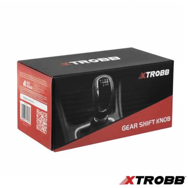 Xtrobb Universele versnellingspookknop met geperforeerd PU eco-leer, rood stiksel en chrome details