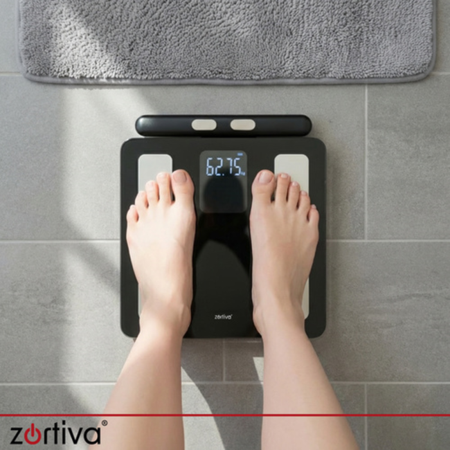 Zortiva Slimme badkamerweegschaal met lichaamsanalyse en handgreep, BMI vet spieren water botmassa