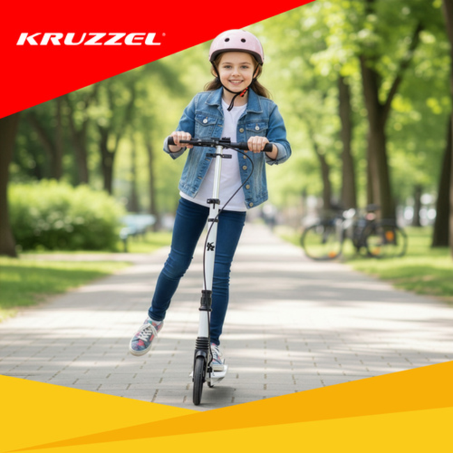 Kruzzel Inklapbare stadsstep met 200 mm wielen, schijfrem en verstelbaar stuur, zwart-wit