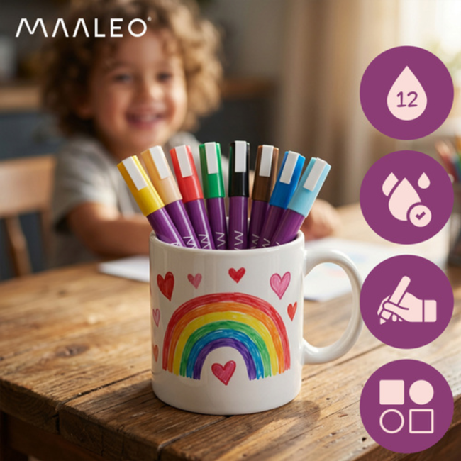 Maaleo Acrylmarkers set 8 kleuren met 8 ml acrylverf, ca. 4 mm punt, waterbestendig na droging