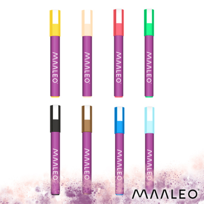 Maaleo Acrylmarkers set 8 kleuren met 8 ml acrylverf, ca. 4 mm punt, waterbestendig na droging