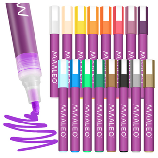 Maaleo Acrylmarkers Set 16 Kleuren – 8 ml, Sterke Dekking, Waterbestendig na Droging