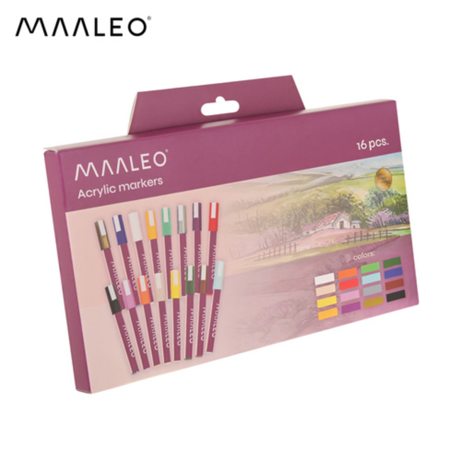 Maaleo Acrylmarkers Set 16 Kleuren – 8 ml, Sterke Dekking, Waterbestendig na Droging