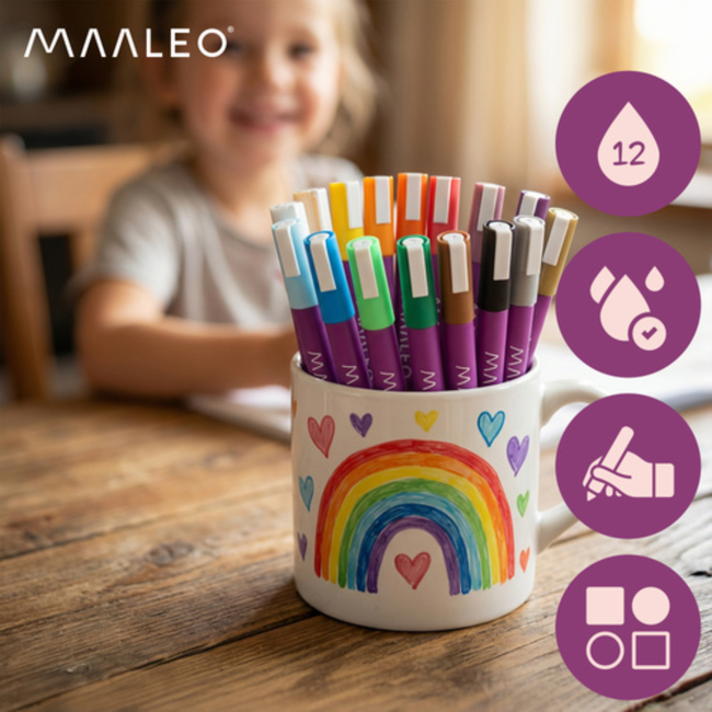 Maaleo Acrylmarkers set 16 kleuren met 8 ml acrylverf, ca. 4 mm punt, waterbestendig na droging
