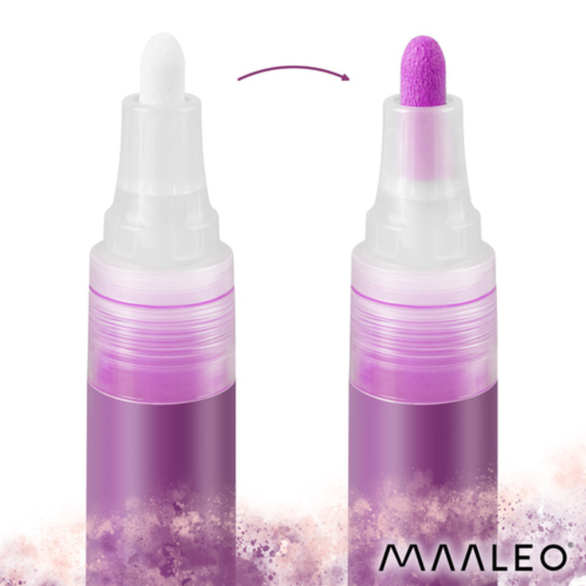 Maaleo Acrylmarkers set 16 kleuren met 8 ml acrylverf, ca. 4 mm punt, waterbestendig na droging