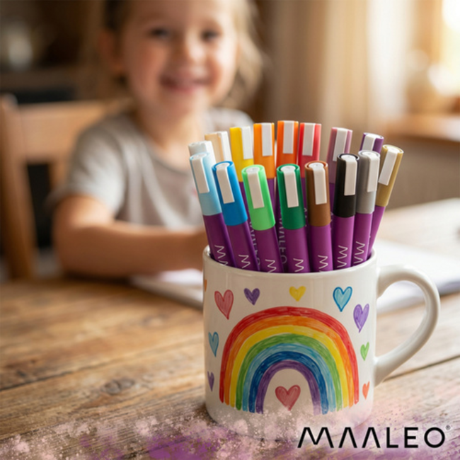 Maaleo Acrylmarkers Set 16 Kleuren – 8 ml, Sterke Dekking, Waterbestendig na Droging