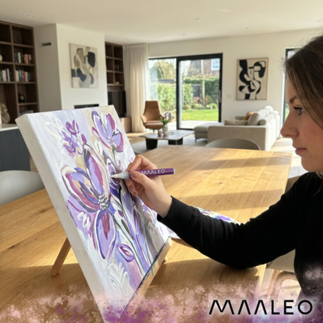 Maaleo Acrylmarkers set 16 kleuren met 8 ml acrylverf, ca. 4 mm punt, waterbestendig na droging