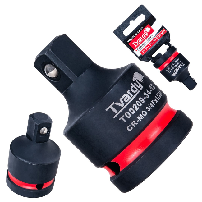 Tvardy Compacte impact adapter voor slagmoersleutel, 19 mm vrouwelijk naar 12,7 mm mannelijk, CR-MO