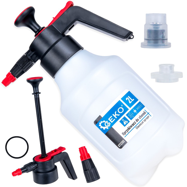 GEKO Drukspuit voor werkplaatschemicaliën 2 liter van PE kunststof, stabiele basis, inclusief reserve sproeikop