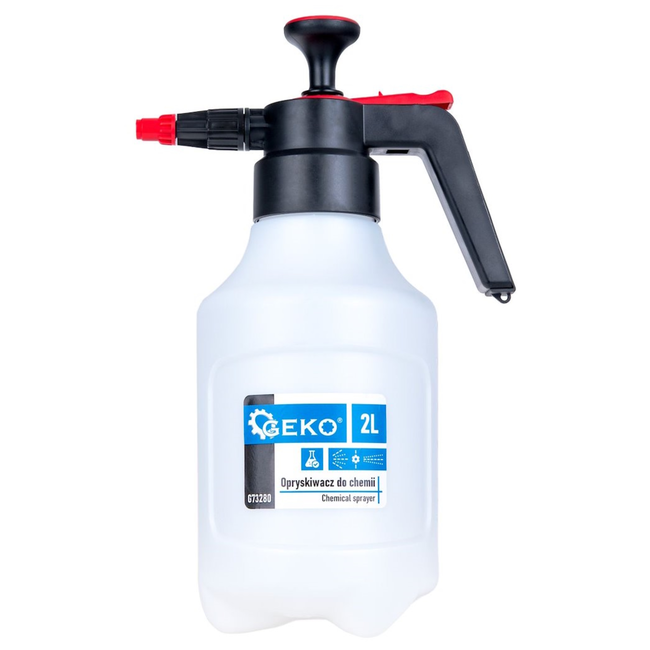 GEKO Drukspuit voor werkplaatschemicaliën 2 liter van PE kunststof, stabiele basis, inclusief reserve sproeikop
