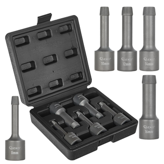 GEKO 1/2" Professionele extractor set met spiraalprofiel, 8 10 12 14 16 mm, geschikt voor ratel breekijzer en slagsleutel