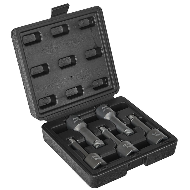 GEKO 1/2" Professionele extractor set met spiraalprofiel, 8 10 12 14 16 mm, geschikt voor ratel breekijzer en slagsleutel