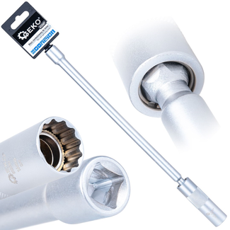 GEKO 3/8" Bougiesleutel 16 mm 12-punts met houdinzet en scharnier, voor diepe bougieschachten en krappe motorruimtes