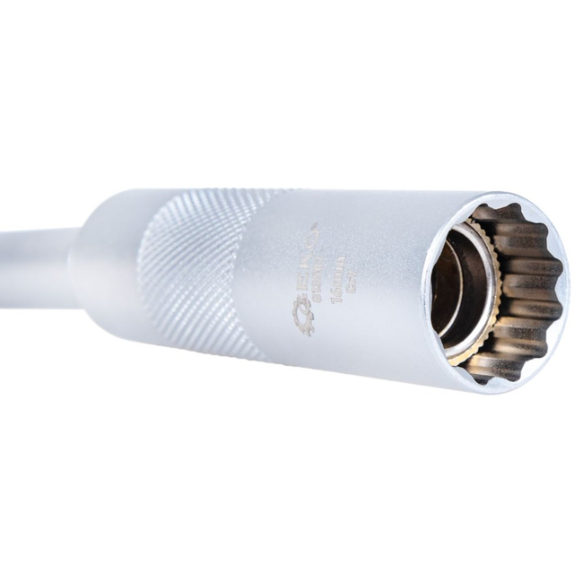 GEKO 3/8" Bougiesleutel 16 mm 12-punts met houdinzet en scharnier, voor diepe bougieschachten en krappe motorruimtes