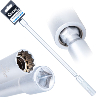 GEKO 3/8" Bougiesleutel 14 mm 12-punts met houdinzet en scharnier, voor diepe schachten en krappe motorruimtes