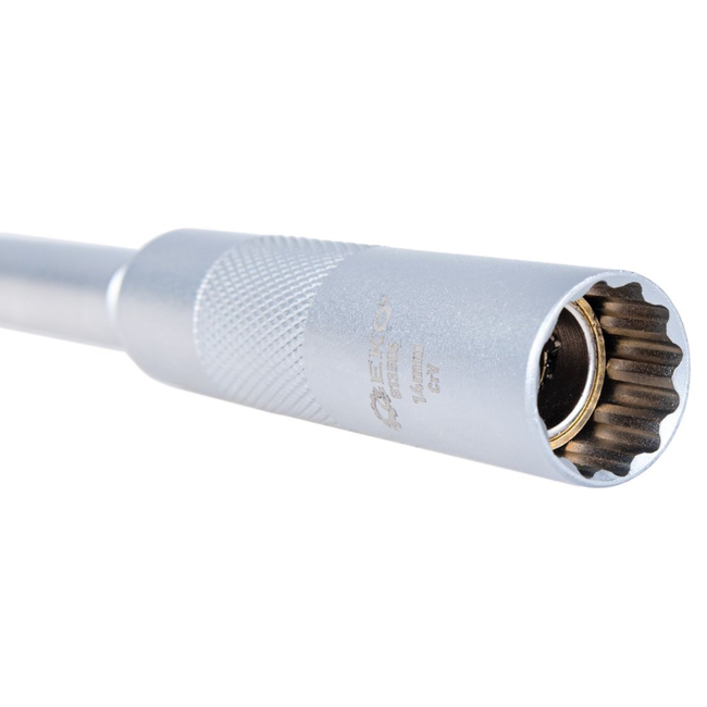 GEKO 3/8" Bougiesleutel 14 mm 12-punts met houdinzet en scharnier, voor diepe schachten en krappe motorruimtes