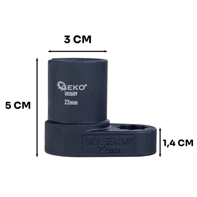 GEKO O2 sensor dop 22 mm voor 12,7 mm ratel, open ontwerp met sleuf voor kabel, gereedschapsstaal