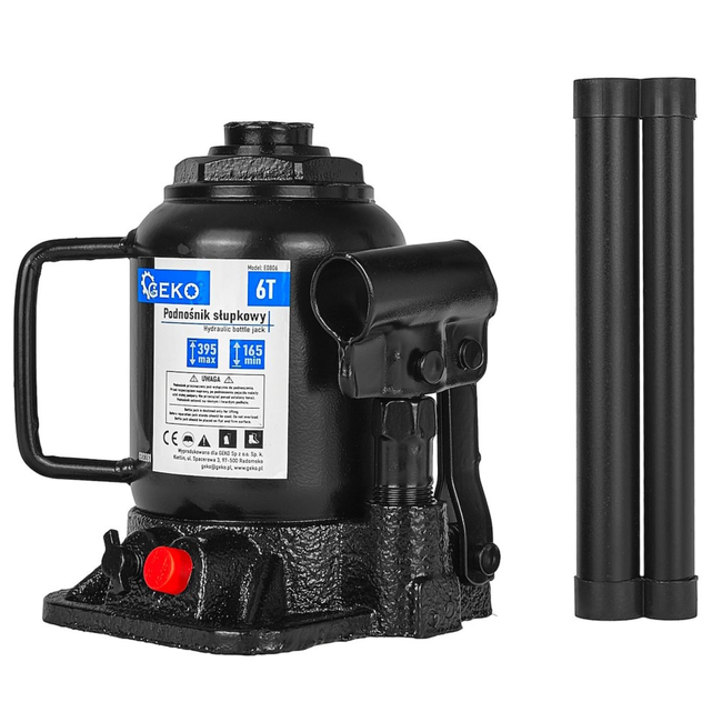 GEKO Hydraulische fleskrik 6 ton voor garage en werkplaats, lage instap 165 mm, stabiele basis