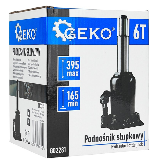 GEKO Hydraulische fleskrik 6 ton voor garage en werkplaats, lage instap 165 mm, stabiele basis