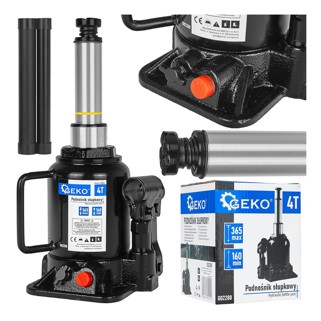 GEKO Hydraulische fleskrik 4 ton voor garage en werkplaats, lage instap 160 mm en stabiele basis