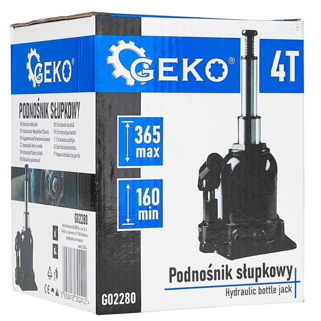 GEKO Hydraulische fleskrik 4 ton voor garage en werkplaats, lage instap 160 mm en stabiele basis