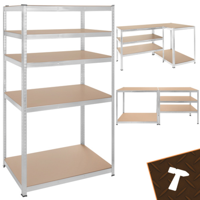 Bigstren Metalen stellingkast 5 niveaus met verzinkt frame en MDF legplanken, 200 kg per legbord, 180 cm hoog