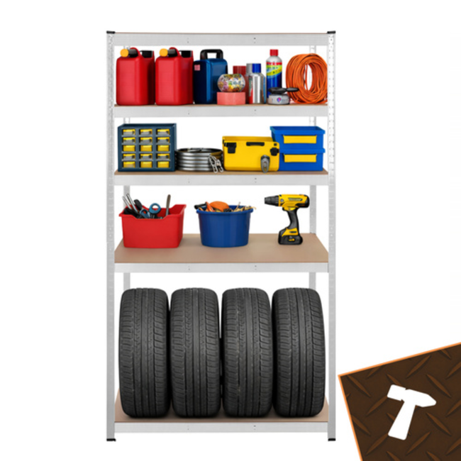 Bigstren Metalen stellingkast 5 niveaus met verzinkt frame en MDF legplanken, 200 kg per legbord, 180 cm hoog