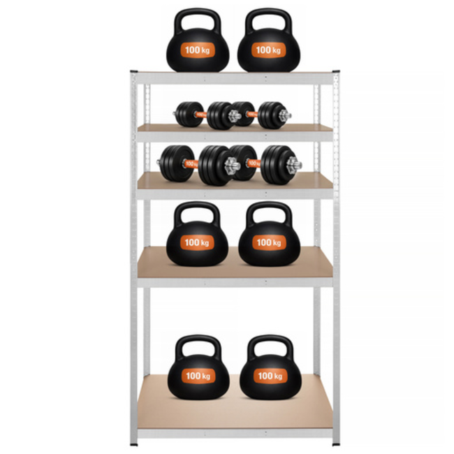 Bigstren Metalen stellingkast 5 niveaus met verzinkt frame en MDF legplanken, 200 kg per legbord, 180 cm hoog