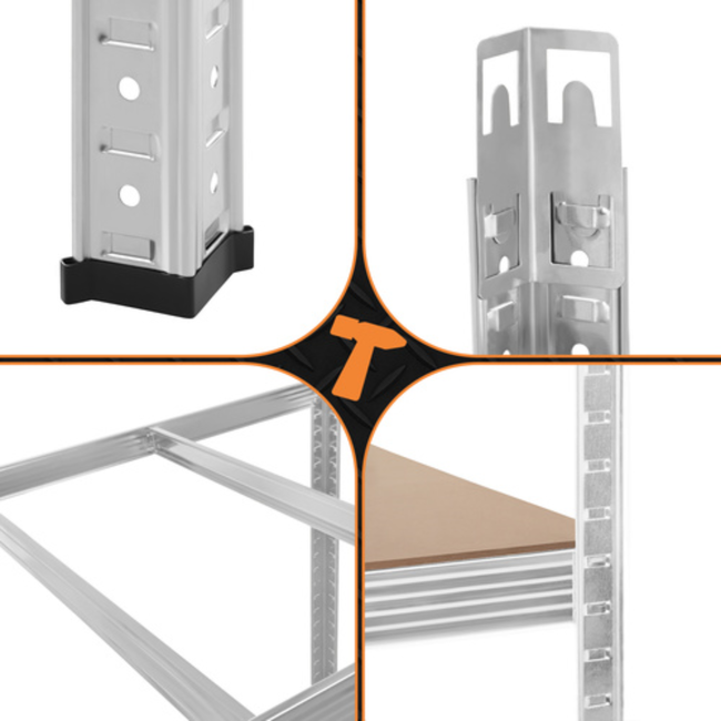 Bigstren Metalen stellingkast 5 niveaus met verzinkt frame en MDF legplanken, 200 kg per legbord, 180 cm hoog