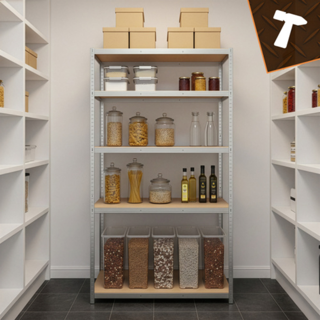 Bigstren Metalen stellingkast 5 niveaus met verzinkt frame en MDF legplanken, 200 kg per legbord, 180 cm hoog