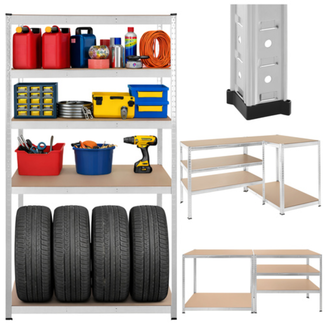 Bigstren Metalen stellingkast 5 niveaus met verzinkt frame en MDF legplanken, 200 kg per legbord, 180 cm hoog